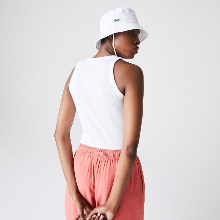 Lacoste Uden Ærmer Scoopneck Top Hvide | pvhpLHoU