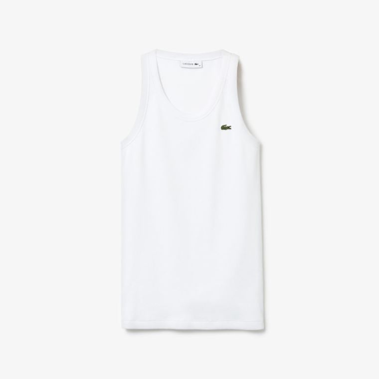 Lacoste Uden Ærmer Scoopneck Top Hvide | pvhpLHoU