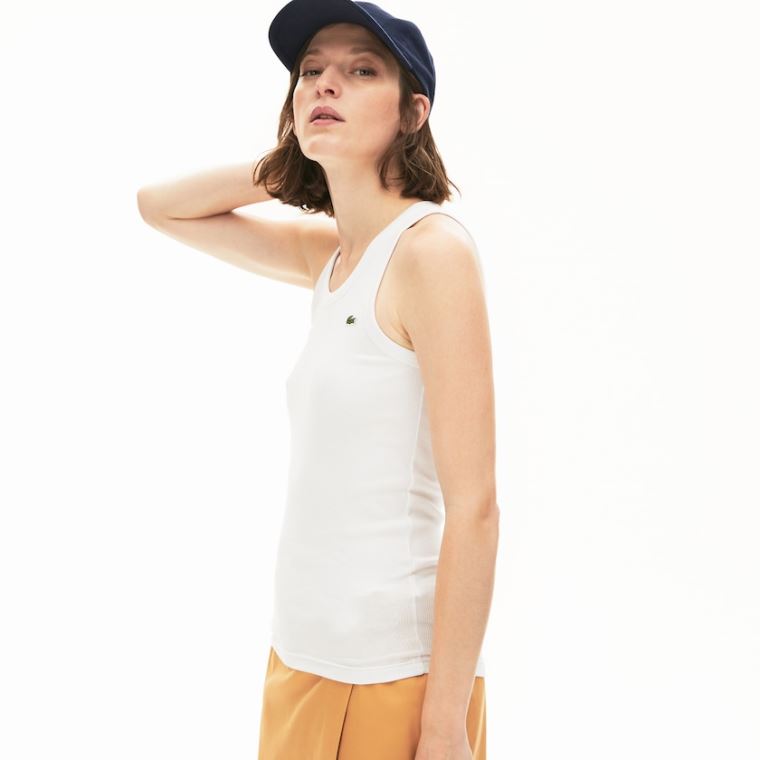 Lacoste Uden Ærmer Scoopneck Top Hvide | pvhpLHoU