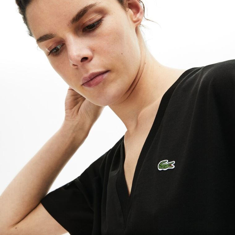 Lacoste V-Neck Premium Bomulds T-shirt Sort | zNWHY2QM