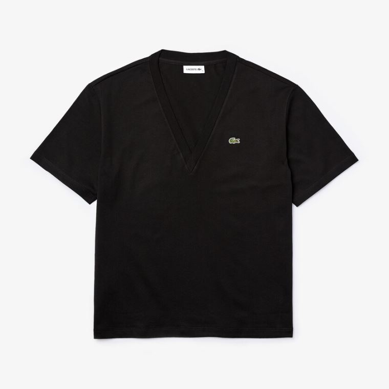 Lacoste V-Neck Premium Bomulds T-shirt Sort | zNWHY2QM