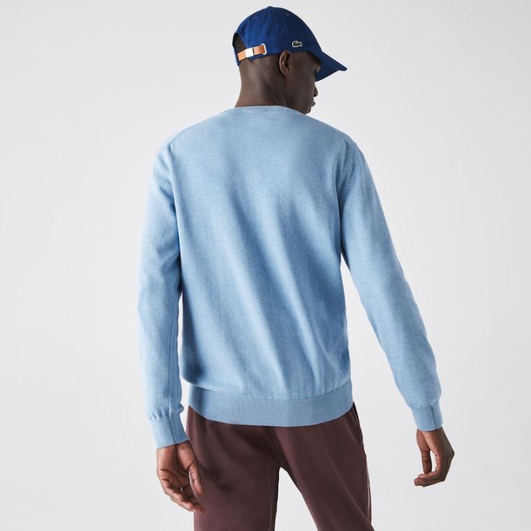 Lacoste V-neck Organic Bomulds Sweater Blå | R9tEqziZ