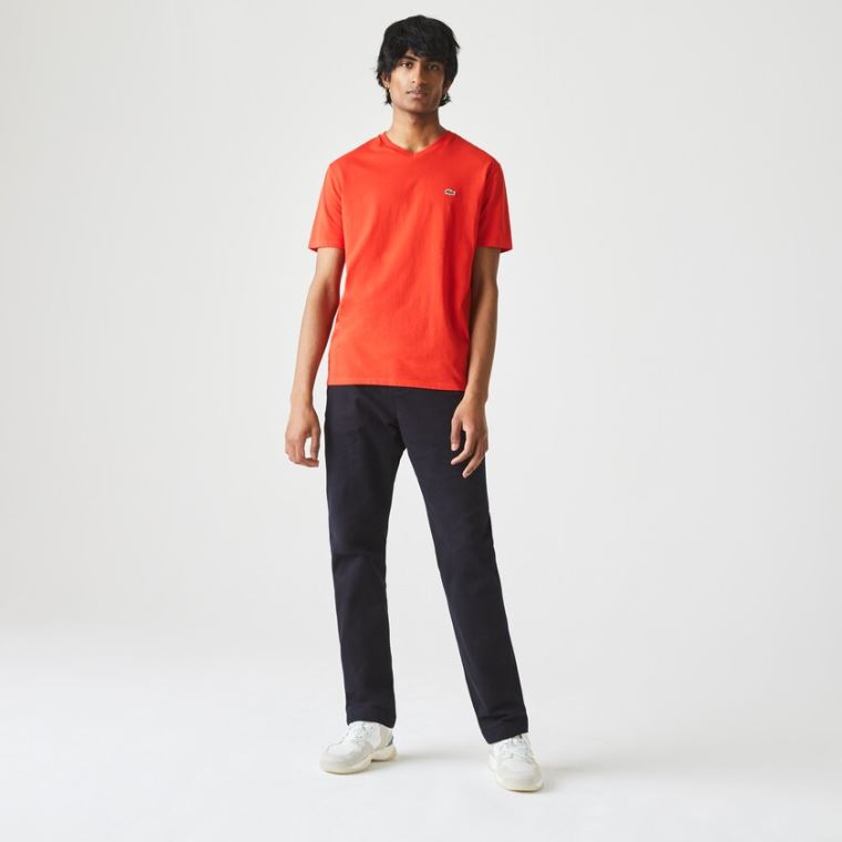 Lacoste V-neck Pima Bomulds Jersey T-shirt Rød | Bv0PEhl0