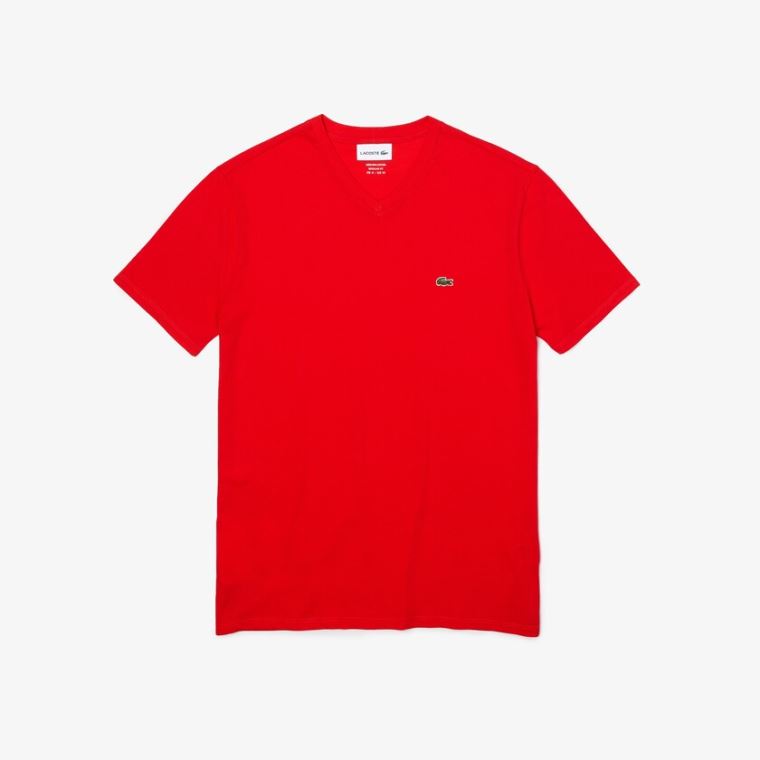 Lacoste V-neck Pima Bomulds Jersey T-shirt Rød | Bv0PEhl0