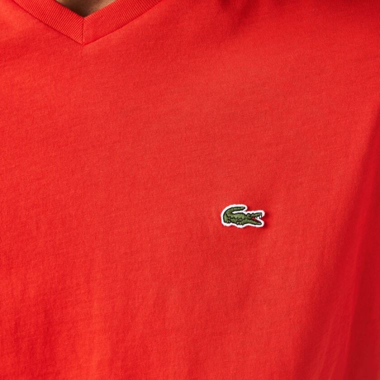 Lacoste V-neck Pima Bomulds Jersey T-shirt Rød | Bv0PEhl0