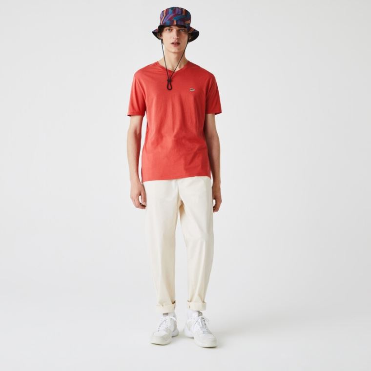 Lacoste V-neck Pima Bomulds Jersey T-shirt Rød | RcVzgCgX