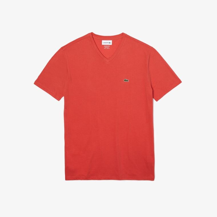 Lacoste V-neck Pima Bomulds Jersey T-shirt Rød | RcVzgCgX