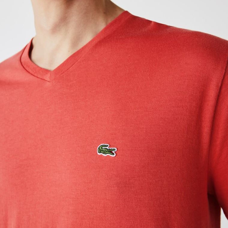 Lacoste V-neck Pima Bomulds Jersey T-shirt Rød | RcVzgCgX