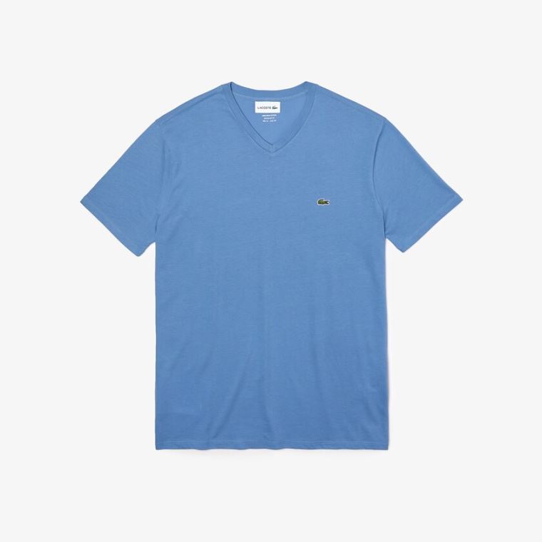 Lacoste V-neck Pima Bomulds Jersey T-shirt Blå | a93w13gb