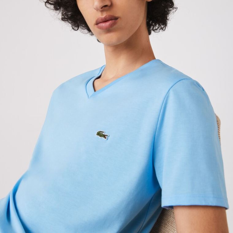 Lacoste V-neck Pima Bomulds Jersey T-shirt Blå | lRMiPQw4