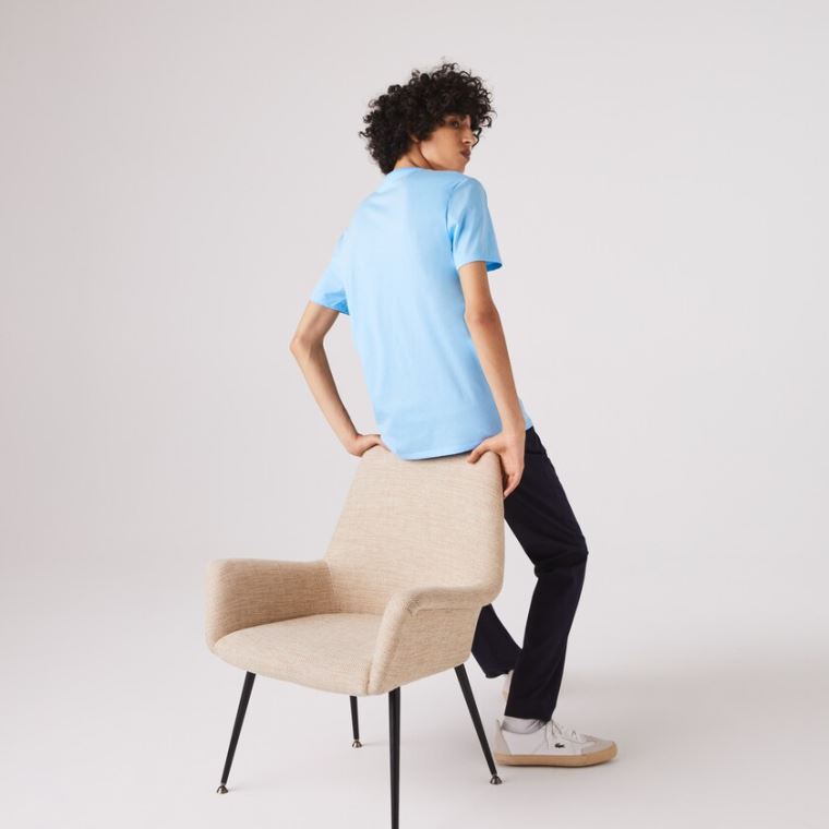 Lacoste V-neck Pima Bomulds Jersey T-shirt Blå | lRMiPQw4