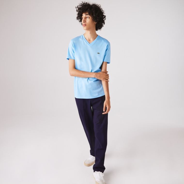 Lacoste V-neck Pima Bomulds Jersey T-shirt Blå | lRMiPQw4