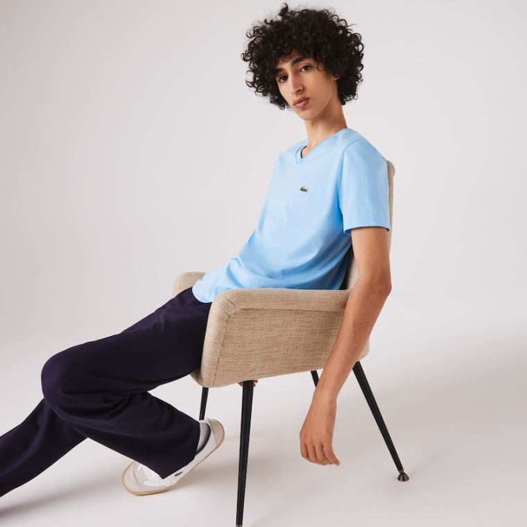 Lacoste V-neck Pima Bomulds Jersey T-shirt Blå | lRMiPQw4