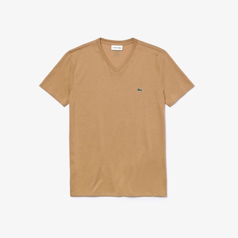 Lacoste V-neck Pima Bomulds Jersey T-shirt Beige | xhvge0vV