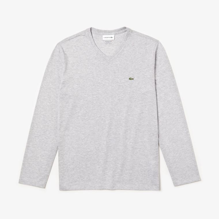 Lacoste V-neck Soft Bomulds T-shirt Grå | PNOAwsOs