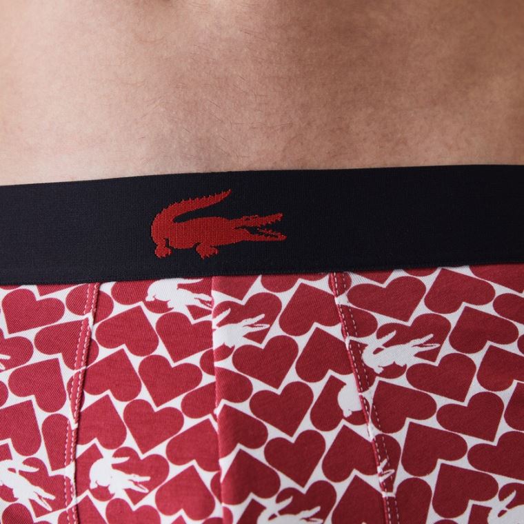 Lacoste Valentine's Day Stretch Bomulds Trunk 3-Pack Rød Mørkeblå Blå Hvide | jHl4GyMM