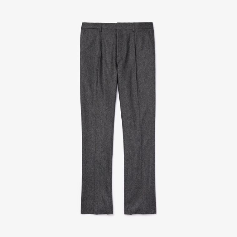 Lacoste Virgin Wool And Cashmere Blend Pleated Chino Pants Grå Grå | 0rvCzbna