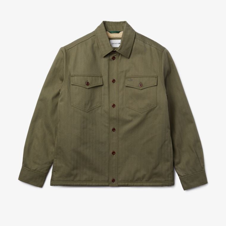 Lacoste Warm Forede Chevron Bomulds Overshirt Khaki Grøn | vSRghjTU