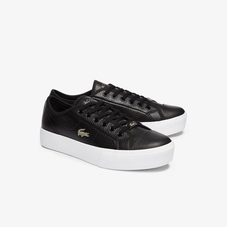 Lacoste Ziane Plus Grand Læder Sneakers Sort Hvide | FMaCpQ2M