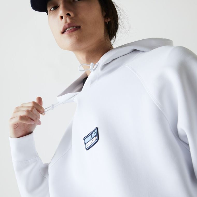 Lacoste Zip Pocket Hætte Sweatshirt With Badge Hvide | iwa0jUkd