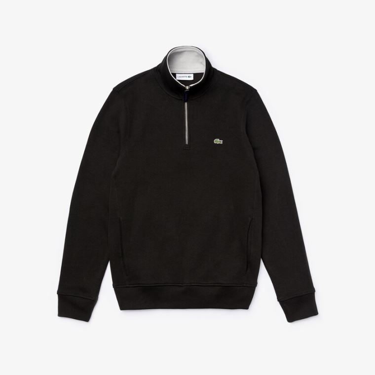 Lacoste Zip Stand-Up Collar Ribbed Sweatshirt Sort Grå | txffX4tN