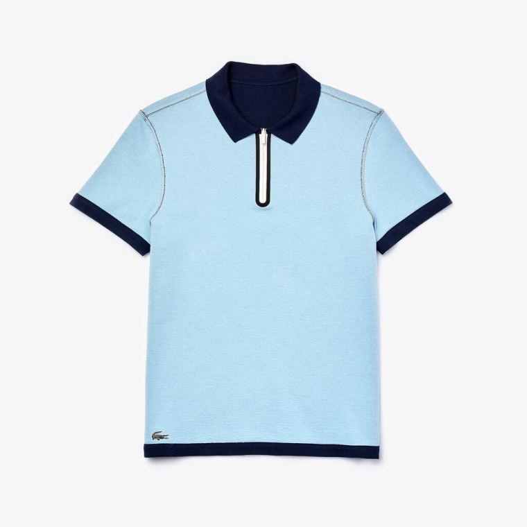 Lacoste Zippered Collar Regular Fit Reversible Piqué Polo Mørkeblå Blå Blå | qZgSu8eN