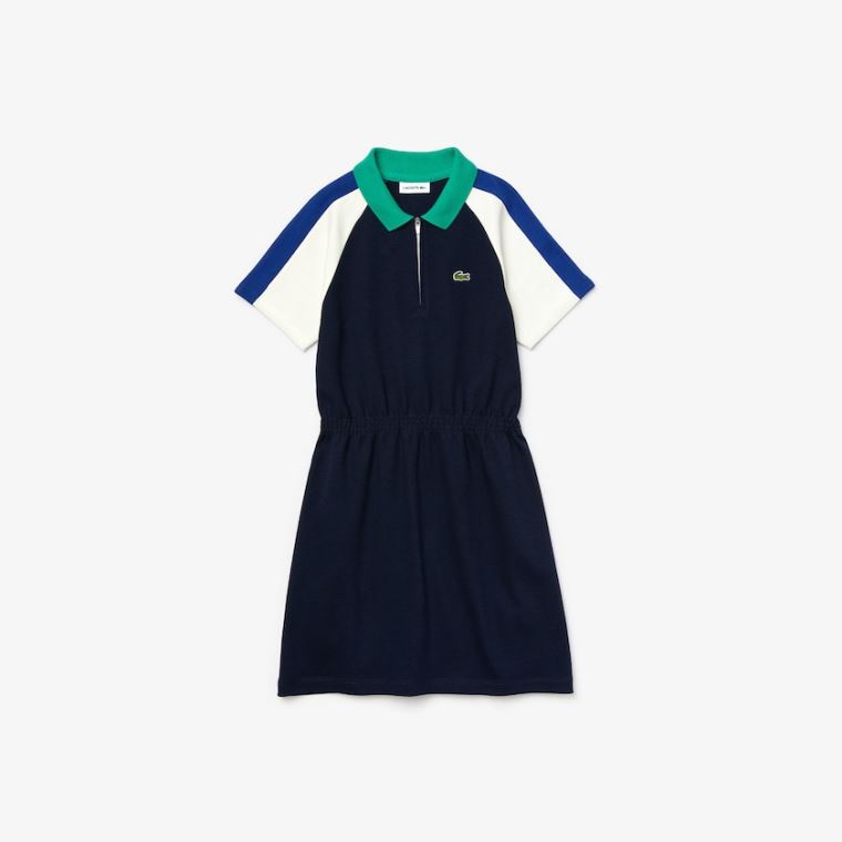 Lacoste Zippered Colorblock Bomulds Polo Kjole Mørkeblå Blå Hvide Blå Grøn | ckJWCsof