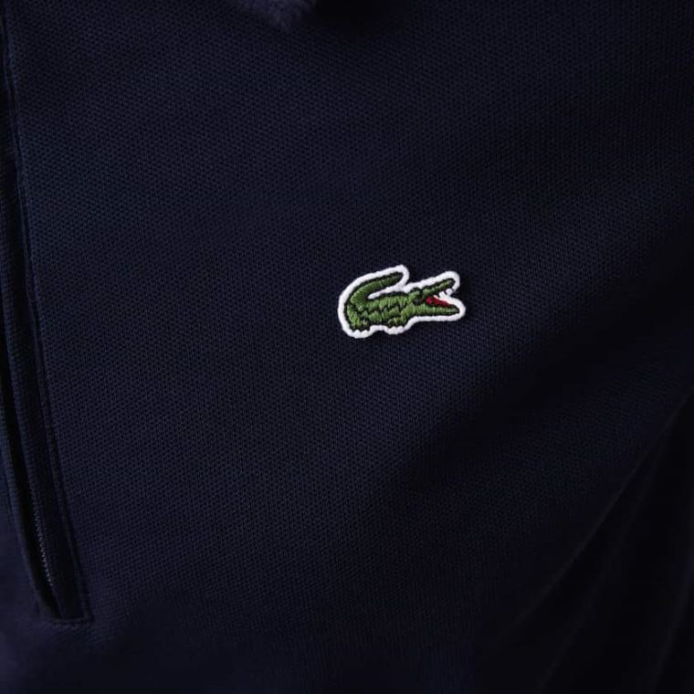 Lacoste Zippered Kort Stretch Bomulds Piqué Polo Kjole Mørkeblå Blå Hvide | KB0TX5ZF