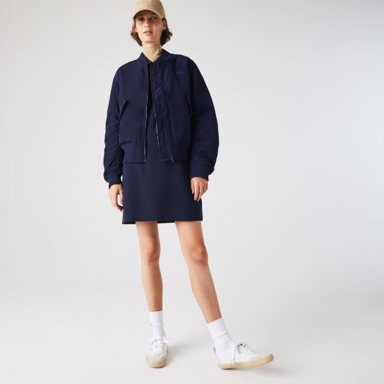 Lacoste Zippered Quilted Strand-Resistant Bomber Jacket Mørkeblå Blå Gul | WcijMYL3