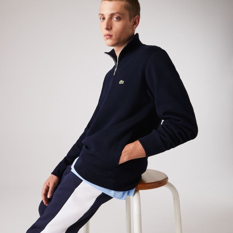 Lacoste Zippered Stand-Up Collar Bomulds Sweatshirt Mørkeblå Blå | bZd3Y54c