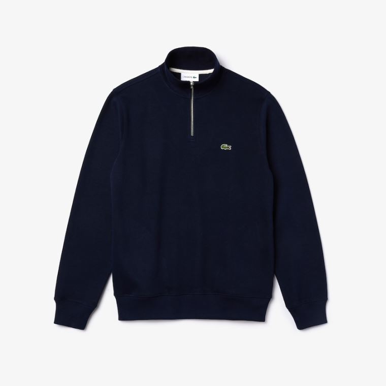 Lacoste Zippered Stand-Up Collar Bomulds Sweatshirt Mørkeblå Blå | bZd3Y54c