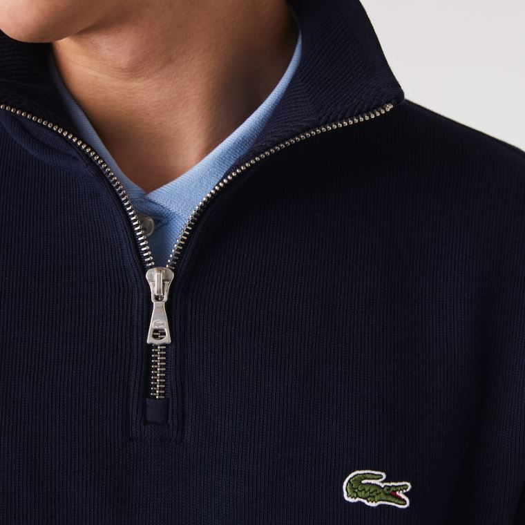 Lacoste Zippered Stand-Up Collar Bomulds Sweatshirt Mørkeblå Blå | bZd3Y54c