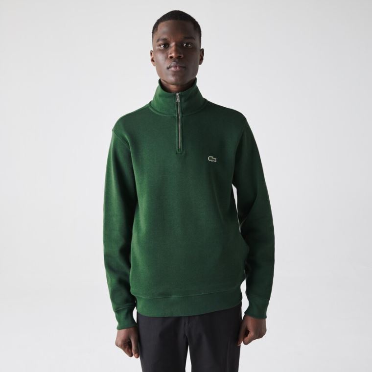 Lacoste Zippered Stand-Up Collar Bomulds Sweatshirt Grøn | mCshENjm