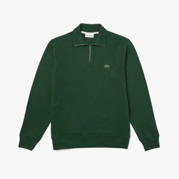 Lacoste Zippered Stand-Up Collar Bomulds Sweatshirt Grøn | mCshENjm