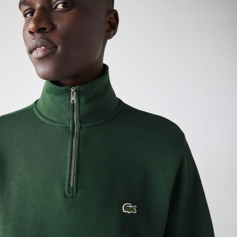 Lacoste Zippered Stand-Up Collar Bomulds Sweatshirt Grøn | mCshENjm