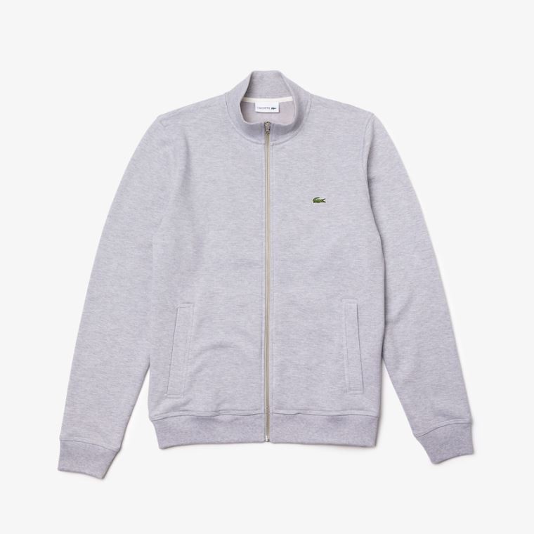 Lacoste Zippered Stand-Up Collar Piqué Fleece Jacket Grå | b1FVWH0d