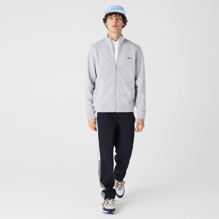 Lacoste Zippered Stand-Up Collar Piqué Fleece Jacket Grå | b1FVWH0d