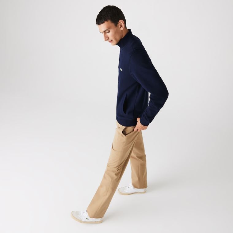 Lacoste Zippered Stand-Up Collar Piqué Fleece Jacket Mørkeblå Blå | bUJGyjOl