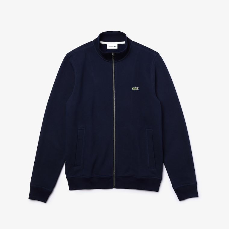 Lacoste Zippered Stand-Up Collar Piqué Fleece Jacket Mørkeblå Blå | bUJGyjOl