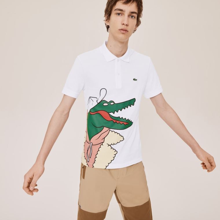 Lacoste x Jean-Michel Tixier Print Classic Fit Polo Shirt Hvide Gul | HvHNcqUQ