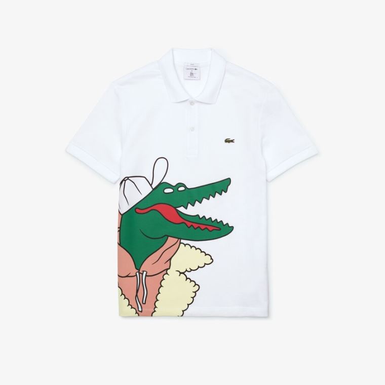 Lacoste x Jean-Michel Tixier Print Classic Fit Polo Shirt Hvide Gul | HvHNcqUQ