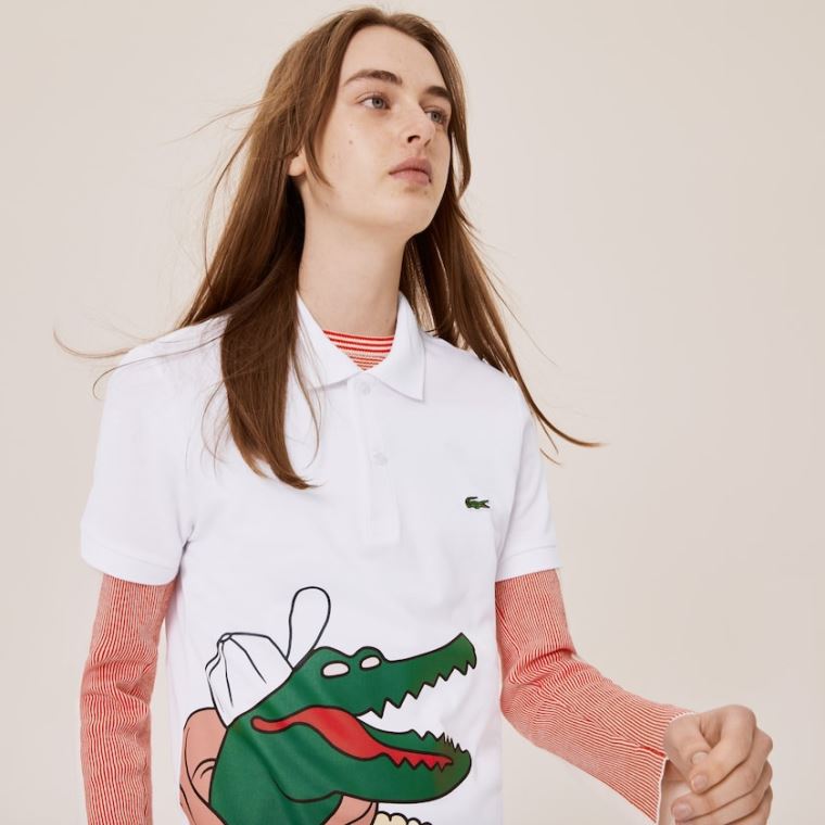 Lacoste x Jean-Michel Tixier Print Classic Fit Polo Shirt Hvide Gul | HvHNcqUQ