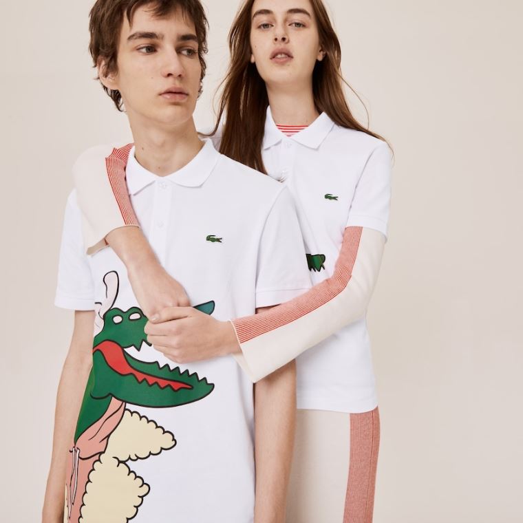 Lacoste x Jean-Michel Tixier Print Classic Fit Polo Shirt Hvide Gul | HvHNcqUQ