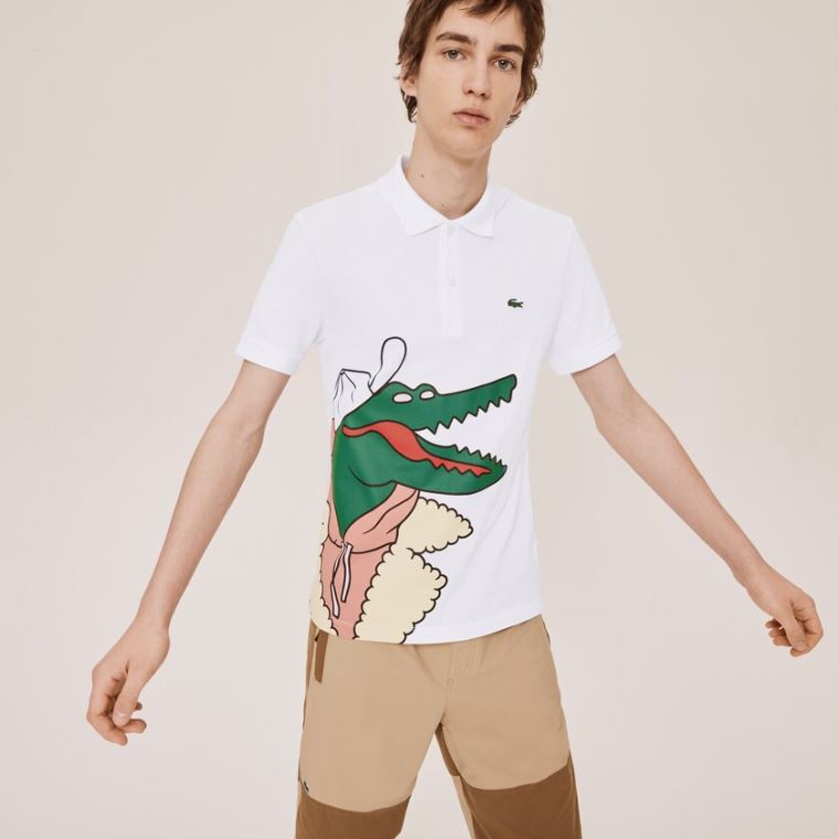 Lacoste x Jean-Michel Tixier Print Classic Fit Polo Shirt Hvide Gul | tO4r4PA1