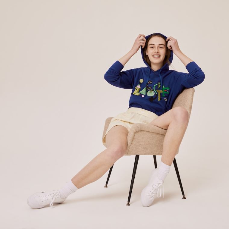 Lacoste x Jeremyville Print Hætte Sweatshirt Mørkeblå Blå | 5eTc1GLr