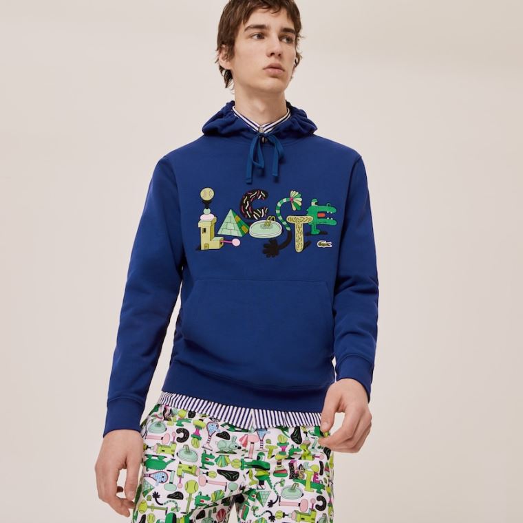 Lacoste x Jeremyville Print Hætte Sweatshirt Mørkeblå Blå | 5eTc1GLr