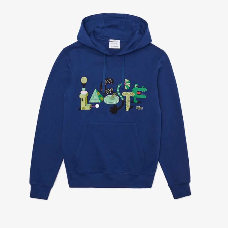 Lacoste x Jeremyville Print Hætte Sweatshirt Mørkeblå Blå | 5eTc1GLr