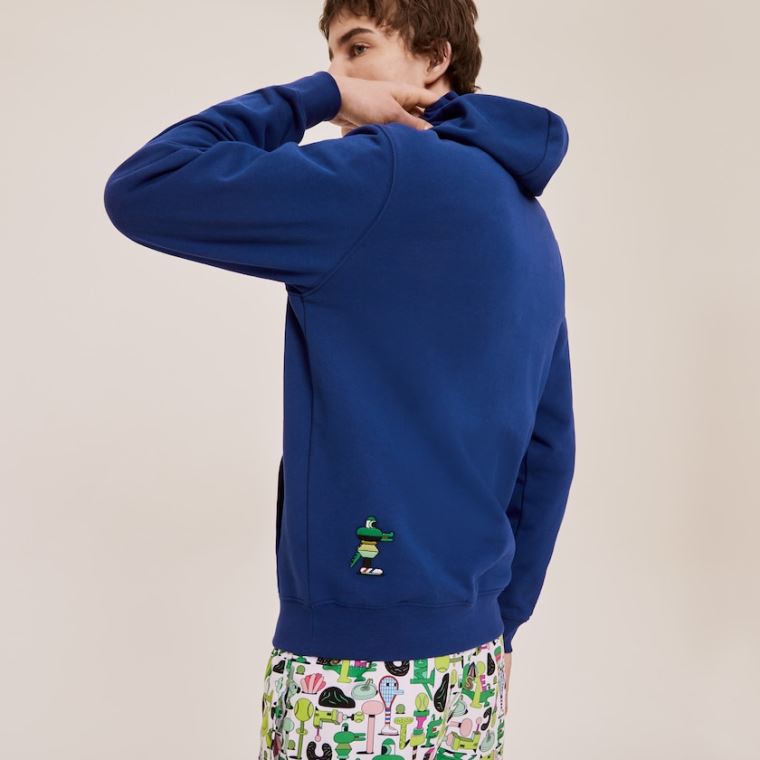 Lacoste x Jeremyville Print Hætte Sweatshirt Mørkeblå Blå | 5eTc1GLr