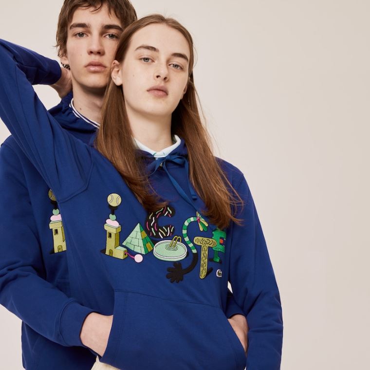 Lacoste x Jeremyville Print Hætte Sweatshirt Mørkeblå Blå | 5eTc1GLr