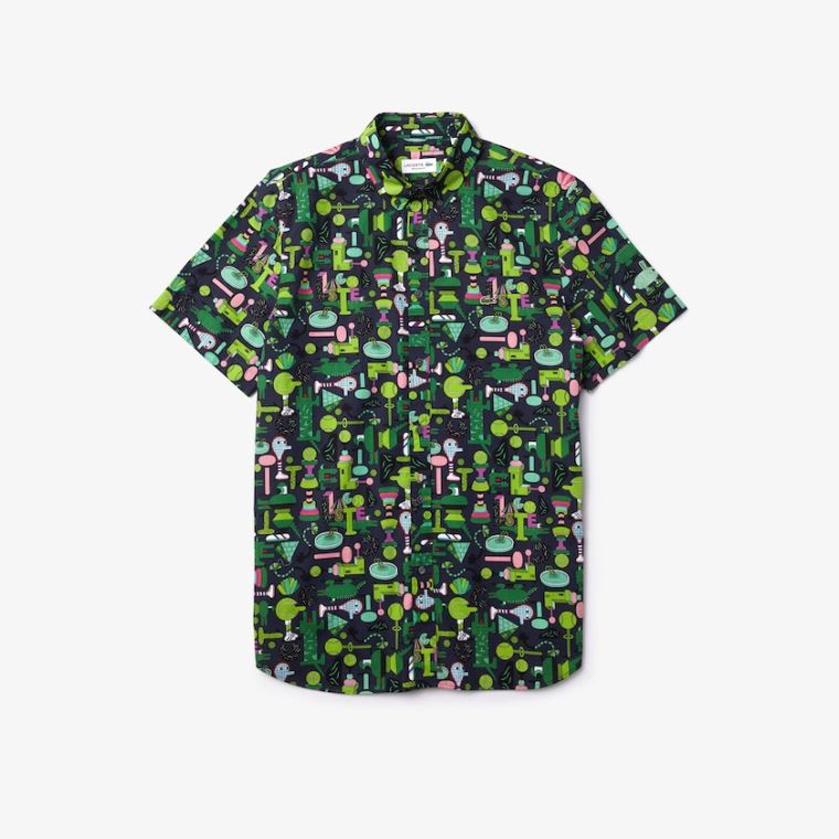 Lacoste x Jeremyville Regular Fit Bomulds Shirt Mørkeblå Blå Hvide | J2z6LtGm